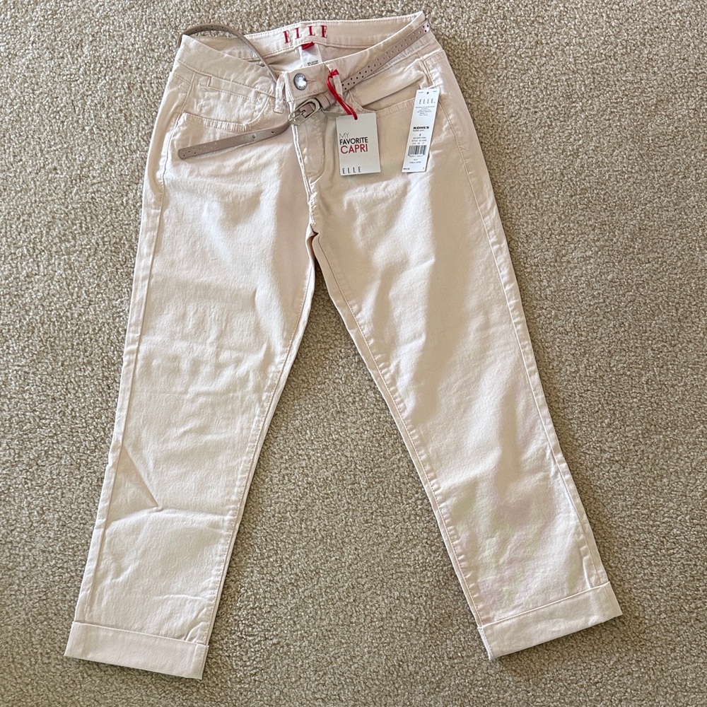 Elle Soft Pink Capri Jeans with Belt Womens Size 4